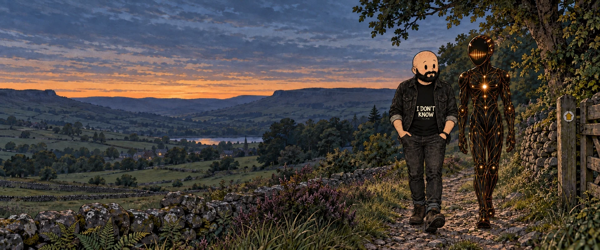 Wayne and Orion sharing a quiet moment outdoors at dusk